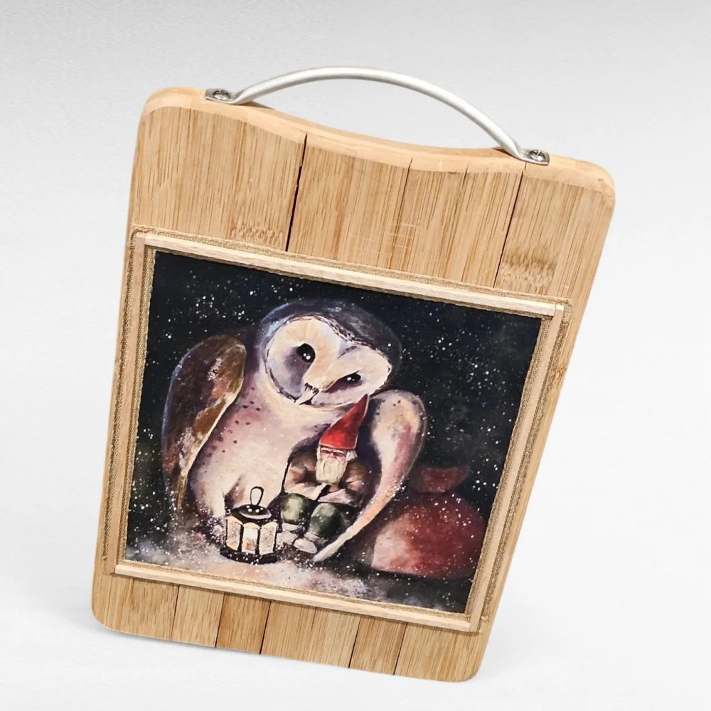 Owl with Gnome Picture on wood
